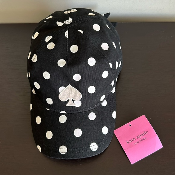 kate spade Accessories Kate Spade Ace Logo Polka Dot Baseball Cap Hat Black Cream Tie Back
